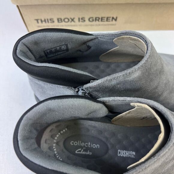 Clarks Kayleigh Mid Ankle‎ Boot w/Side Zip Women's Sz 7.5 M Dark Gray Suede - Picture 8 of 11